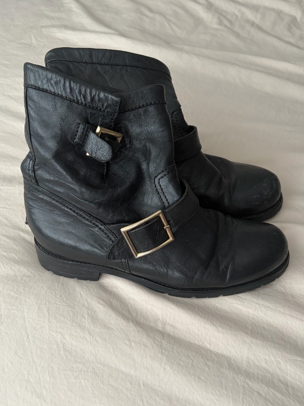 Jimmy Choo Black Leather Buckle Ankle Boots